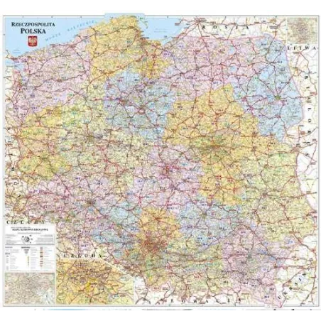 POLSKA MAPA ŚCIENNA KODOWO-ADMINISTRACYJNA 1:750 000 - Demart