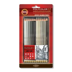 KREDKI OŁÓWKOWE POLYCOLOR KOH-I-NOOR 3822 12 KOLORÓW LINIA SZAROŚCI - Koh-I-Noor