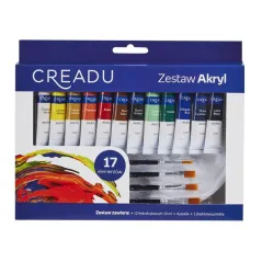 ZESTAW FARB AKRYLOWYCH Z AKCESORIAMI 17 ELEMENTÓW CREADU - Panon
