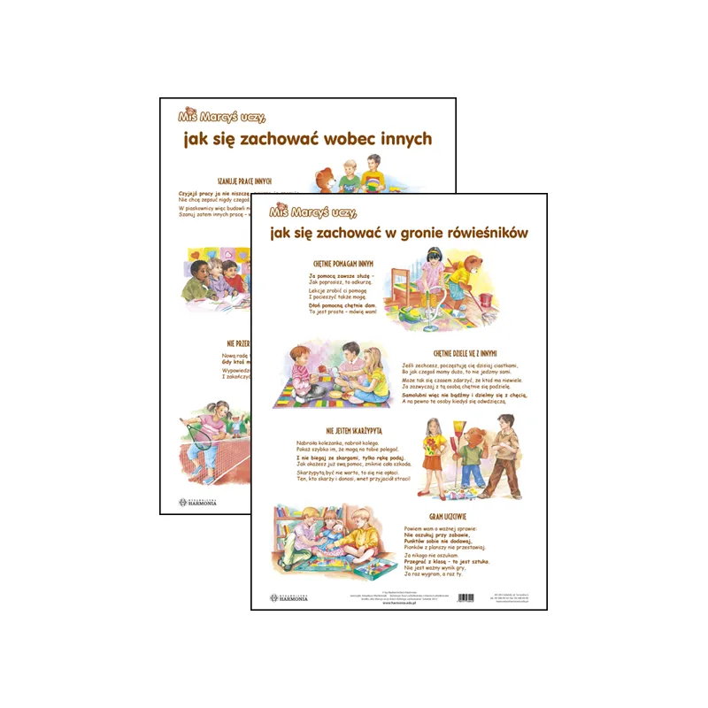 PLANSZA EDUKACYJNA MIŚ MARCYŚ UCZY JAK SIĘ ZACHOWYWAĆ W GRONIE RÓWIEŚNIKÓW JAK SIĘ ZACHOWYWAĆ WOBEC INNYCH - Harmonia
