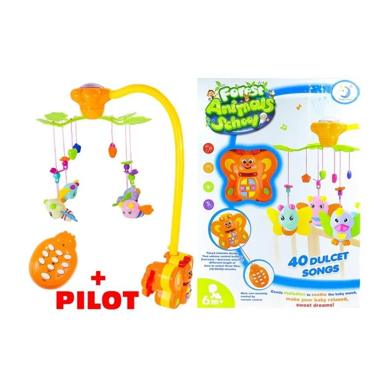 KARUZELA DO ŁÓŻECZKA Z PROJEKTOREM FOREST ANIMALS + PILOT LEAN TOYS 6M+ - Lean Toys