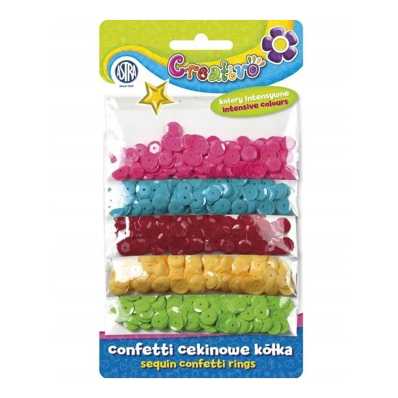 CONFETTI CEKINOWE KÓŁKA MIX 5 KOLORÓW INTENSYWNYCH 1000 SZTUK - Astra