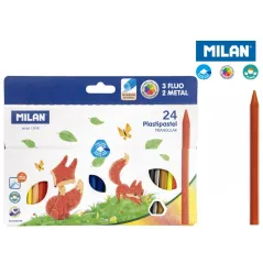 KREDKI ŚWIECOWE TRÓJKĄTNE PLASTIPASTEL MILAN 24 KOLORY - Milan