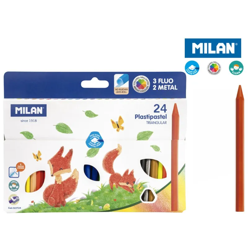 KREDKI ŚWIECOWE TRÓJKĄTNE PLASTIPASTEL MILAN 24 KOLORY - Milan