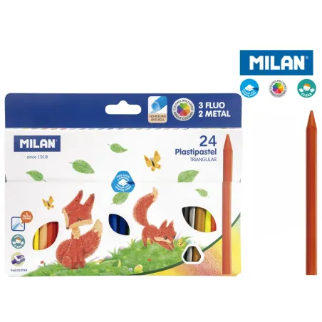 KREDKI ŚWIECOWE TRÓJKĄTNE PLASTIPASTEL MILAN 24 KOLORY - Milan