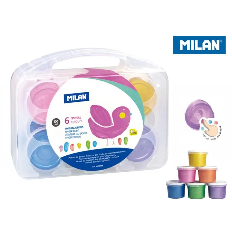 FARBY MILAN DO MALOWANIA PALCAMI METALICZNE 6 X 100 ML - Milan