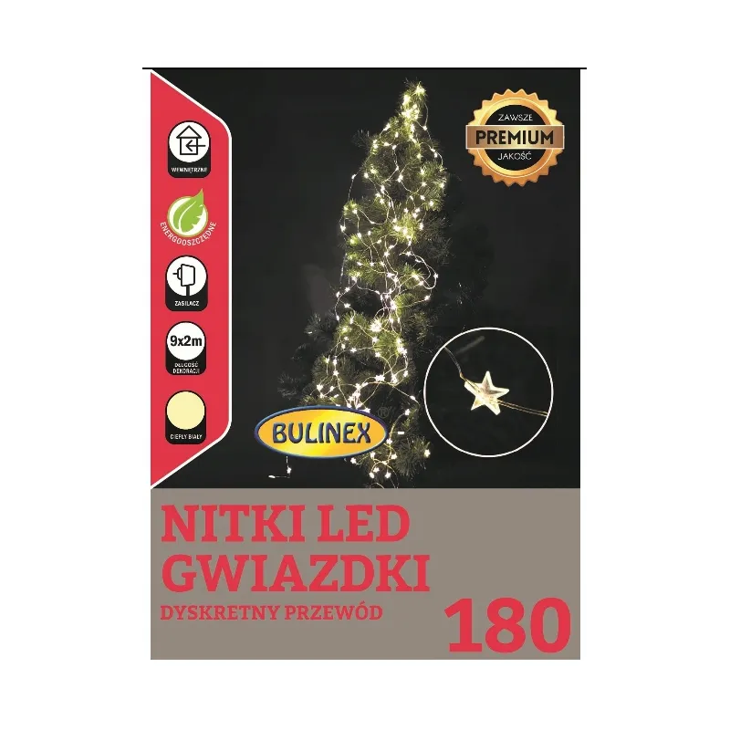 GWIAZDKI LED 180L 9 NITEK 4.5V 6W 3+2M CIEPŁE BIAŁE - Bulinex