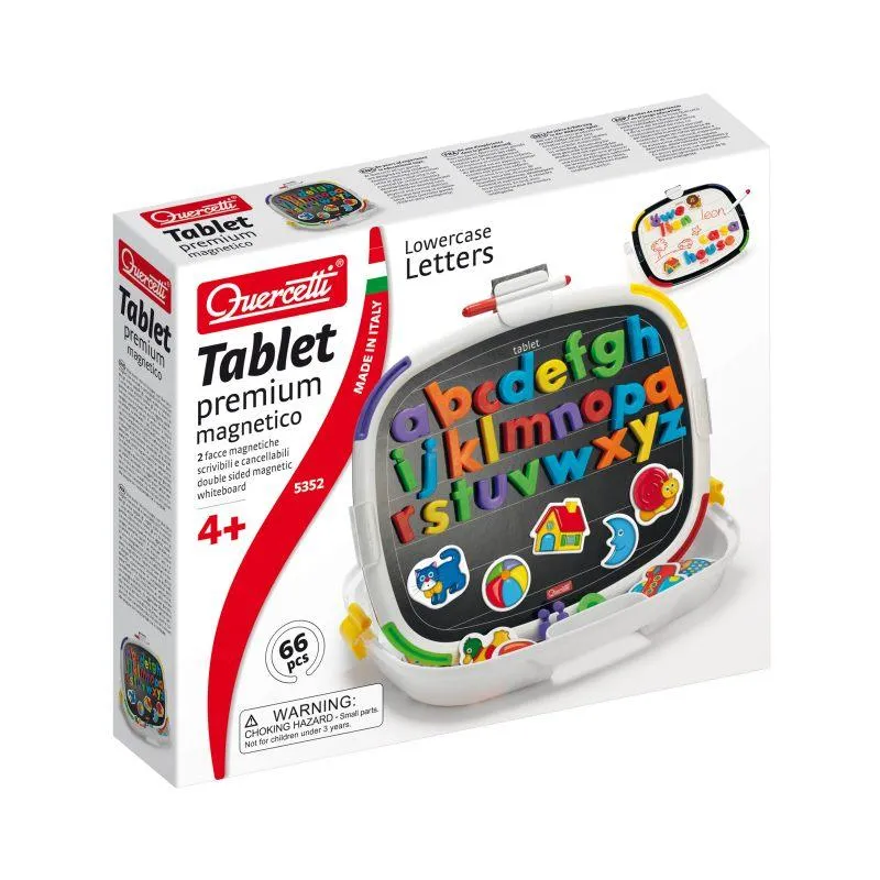 MAŁE LITERY KSZTAŁTY TABLICA MAGNETYCZNA DWUSTRONNA 66 ELEMENTY QUERCETTI PREMIUM 4+