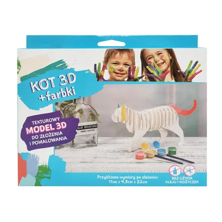 KOT 3D TEKTUROWY MODEL + FARBKI ZESTAW KREATYWNY - Panon
