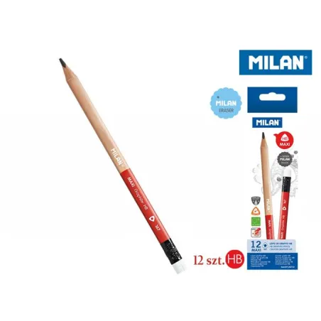 OŁÓWEK MILAN TRÓJKĄTNY HB MAXI Z GUMKĄ 12 SZT. - Milan