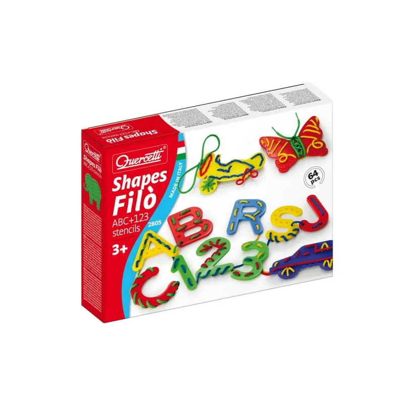 WYSZYWANKA KSZTAŁTY FILO ABC + 123 64 ELEMENTY 3+ - Quercetti