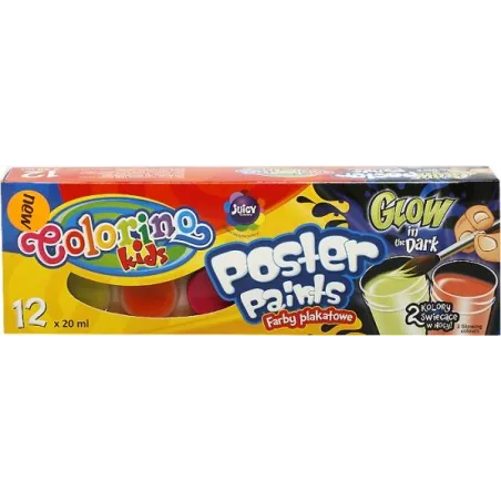FARBY PLAKATOWE 12 KOLORÓW GLOW 20 ML COLORINO KIDS - Patio