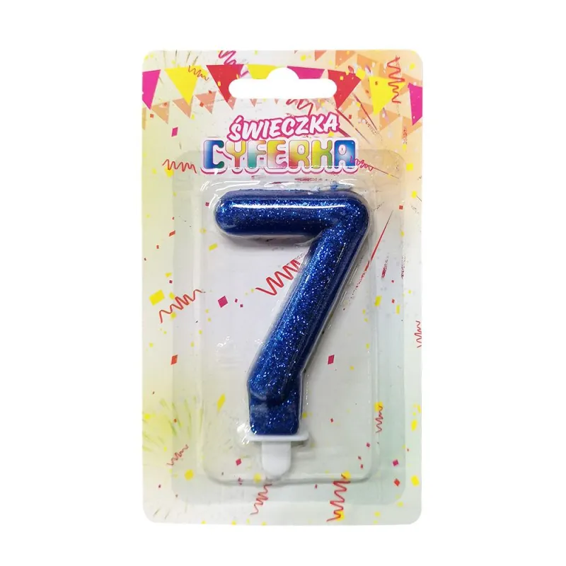 ŚWIECZKA CYFERKA 7 NIEBIESKA BROKAT 7CM - Panon