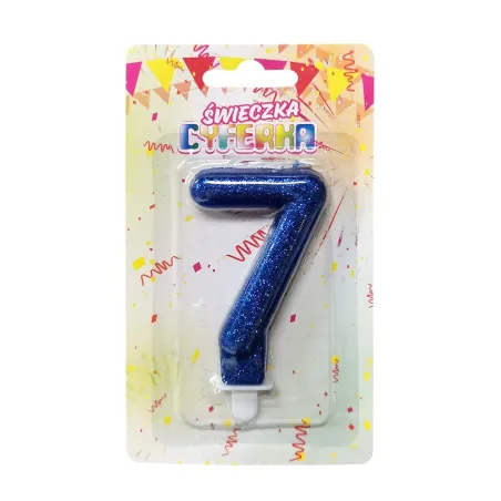 Świeczka Cyferka 7 Niebieska Brokat 7Cm Świeczka Cyferka 7 Niebieska Brokat 7Cm