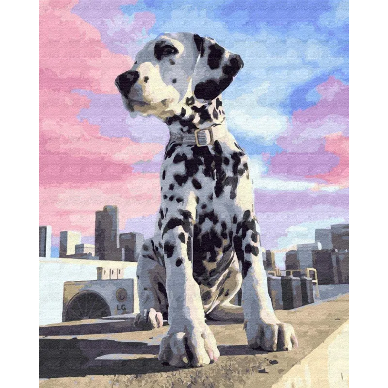 DALMATYŃCZYK W MIEŚCIE ZESTAW DO MALOWANIA PO NUMERACH 40 X 50 CM