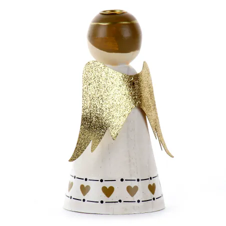 Anioł Biało Złoty Figurka Drewniana 12Cm