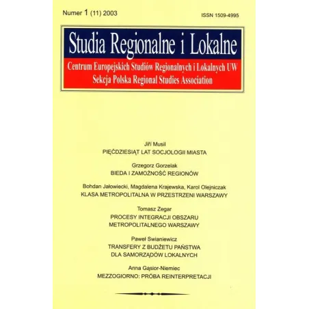 Studia Regionalne I Lokalne 1 (11) 2003 Studia Regionalne I Lokalne 1 (11) 2003