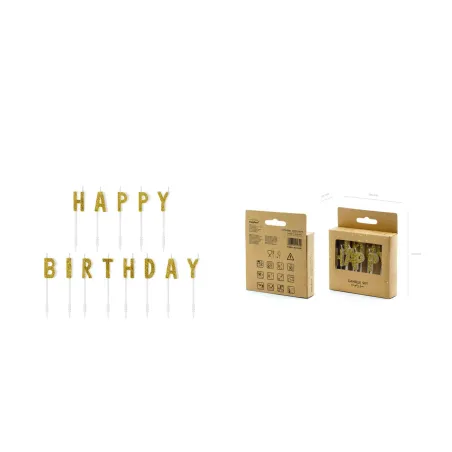 ŚWIECZKI URODZINOWE HAPPY BIRTHDAY ZŁOTE 2.5 CM 13SZT. - PartyDeco