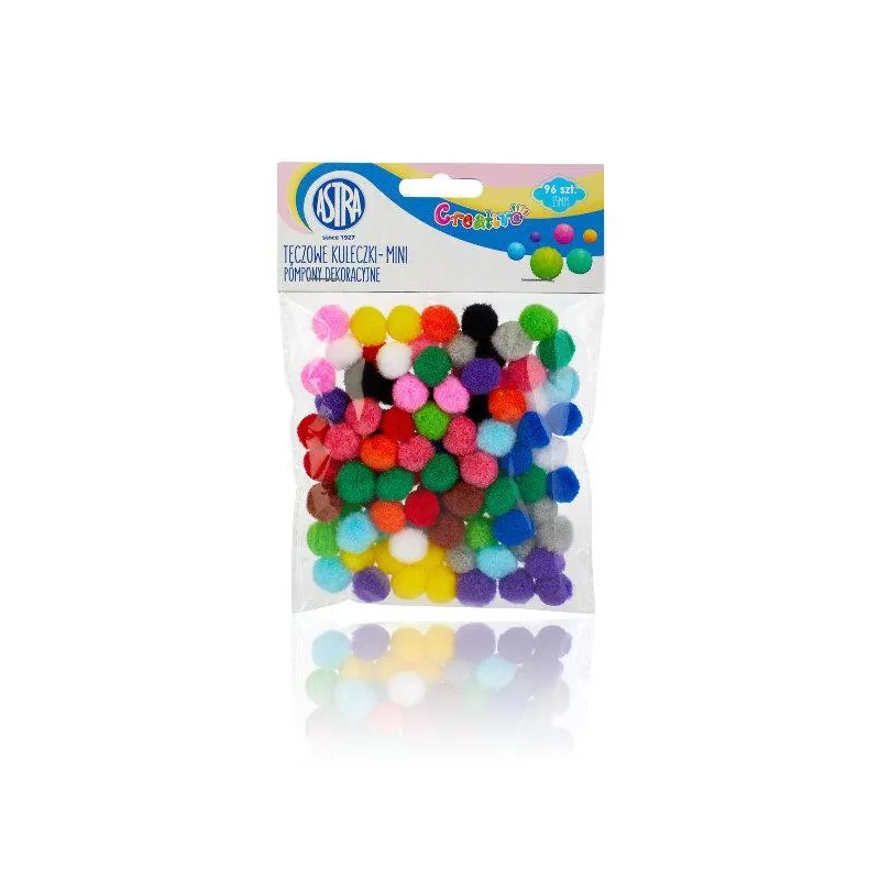 TĘCZOWE KULECZKI POMPONE DEKORACYJNE 15MM 96 ELEMENTÓW - Astra