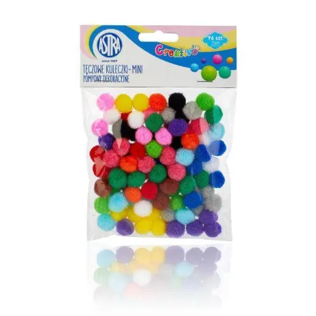 TĘCZOWE KULECZKI POMPONE DEKORACYJNE 15MM 96 ELEMENTÓW - Astra
