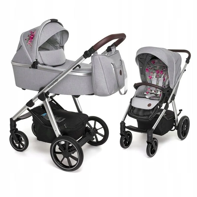 WÓZEK GŁEBOKO SPACEROWY 2W1 BABY DESIGN BUENO GRAY PEONY II GATUNEK