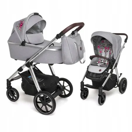 WÓZEK GŁEBOKO SPACEROWY 2W1 BABY DESIGN BUENO GRAY PEONY II GATUNEK