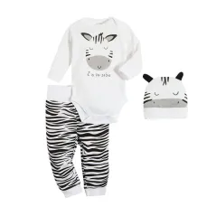 ZEBRA KOMPLET NIEMOWLĘCY. BODY Z DŁUGIM RĘKAWEM + CZAPKA + PÓŁŚPIOCHY ROZMIAR 68