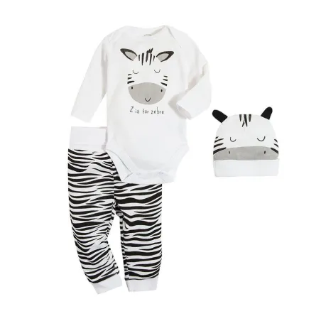 ZEBRA KOMPLET NIEMOWLĘCY. BODY Z DŁUGIM RĘKAWEM + CZAPKA + PÓŁŚPIOCHY ROZMIAR 68