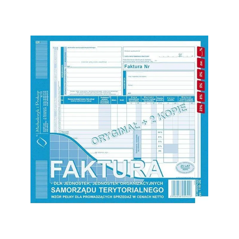 FAKTURA VAT 2/3 A4 NETTO DLA JEDNOSTEK SAMORZĄDU TERYTORIALNEGO TYP: 118-2E 
