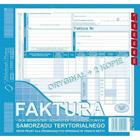 FAKTURA VAT 2/3 A4 NETTO DLA JEDNOSTEK SAMORZĄDU TERYTORIALNEGO TYP: 118-2E 