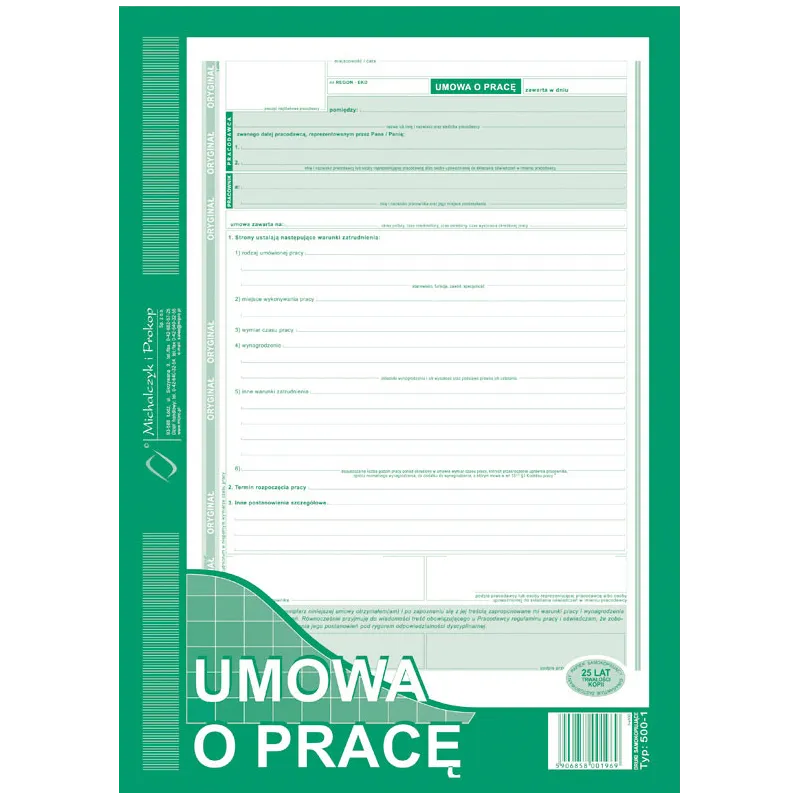 UMOWA O PRACĘ A4 TYP:500-1N NOWA 