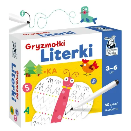 GRYZMOŁKI LITERKI 60 ZADAŃ + FLAMASTER KAPITAN NAUKA 3+ - Edgard