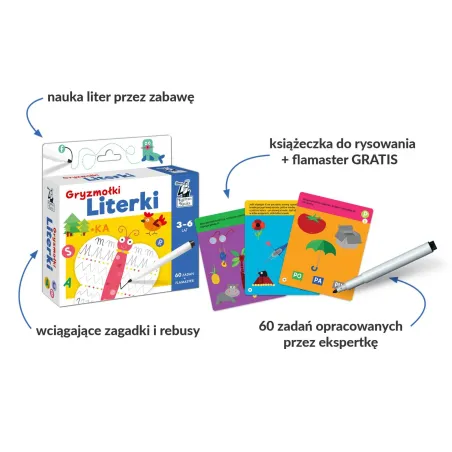 Gryzmołki Literki 60 Zadań + Flamaster Kapitan Nauka 3+