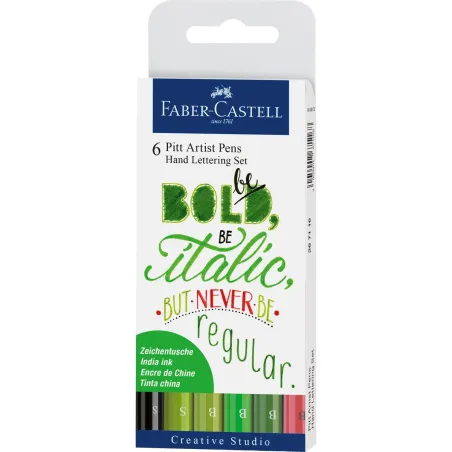 FLAMASTRY PITT ARTIST PEN HAND LETTERING ODCIENIE ZIELONE 6 KOLORÓW FABER CASTELL