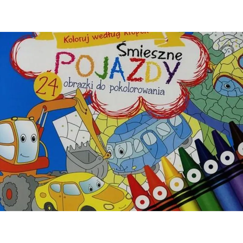 ŚMIESZNE POJAZDY. KOLORUJ WEDŁUG KROPEK - Olesiejuk