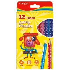 KREDKI OŁÓWKOWE TRÓJKĄTNE 12 KOLORÓW JUMBO KEYROAD - Keyroad