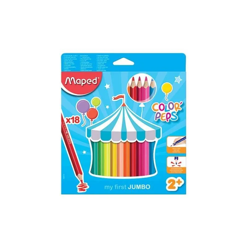 KREDKI TRÓJKĄTNE JUMBO COLOR PEPS 18 KOLORÓW - Maped