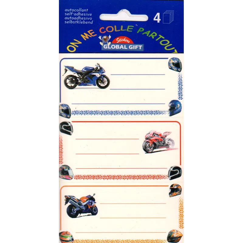 NAKLEJKI NA ZESZYTY MOTOCYKLE 12 SZT. - GLOBAL GIFT