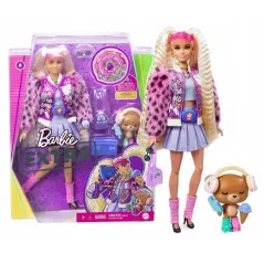 LALKA BARBIE MODA EXTRA KURTKA FUTERKOWE RĘKAWY KARBOWANE BLOND WŁOSY 3+