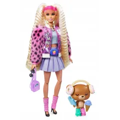 Lalka Barbie Moda Extra Kurtka Futerkowe Rękawy Karbowane Blond Włosy 3+