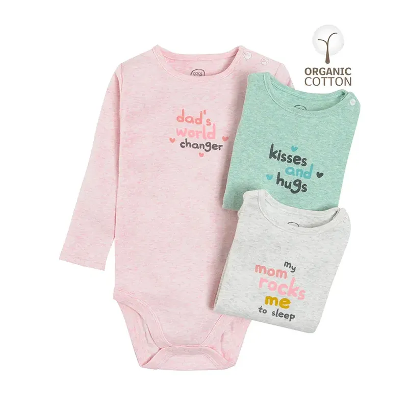 BODY DZIEWCZĘCE Z DŁUGIM RĘKAWEM 3 SZT. BAWEŁNA ORGANICZNA 68 CM COOL CLUB
