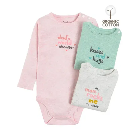 BODY DZIEWCZĘCE Z DŁUGIM RĘKAWEM 3 SZT. BAWEŁNA ORGANICZNA 68 CM COOL CLUB