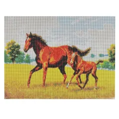 DWA KONIE MOZAIKA HAFT DIAMENTOWY ZESTAW DIY 40 X 50 CM