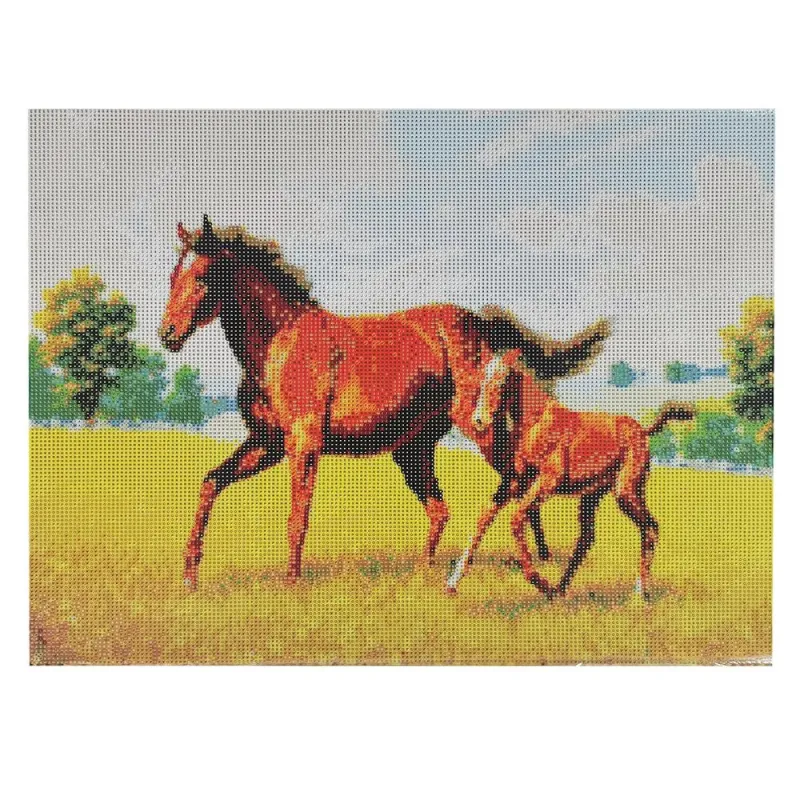 DWA KONIE MOZAIKA HAFT DIAMENTOWY ZESTAW DIY 40 X 50 CM