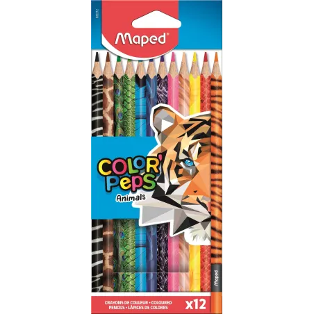 KREDKI OŁÓWKOWE 12 KOLORÓW COLOR PEPS ANIMAL