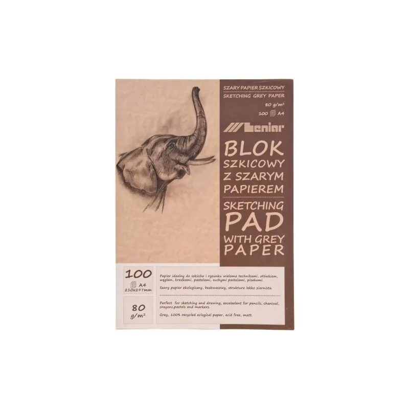 BLOK SZKICOWY Z SZARYM PAPIEREM A4 80G 100 KARTEK