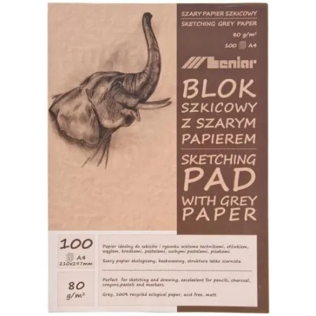 BLOK SZKICOWY Z SZARYM PAPIEREM A4 80G 100 KARTEK