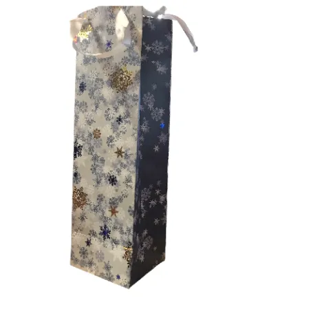 TOREBKA PREZENTOWA NA BUTELKĘ ŚNIEŻYNKI 36 X 11 X 10 CM