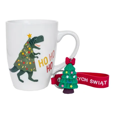 KUBEK CERAMICZNY ŚWIĄTECZNY 360ML Z BRELOKIEM DINO
