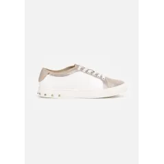 BIAŁO ZŁOTE SNEAKERSY Z ĆWIEKAMI NA PODESZWIE Z BŁYSZCZĄCYMI WSTAWKAMI ROZMIAR 38